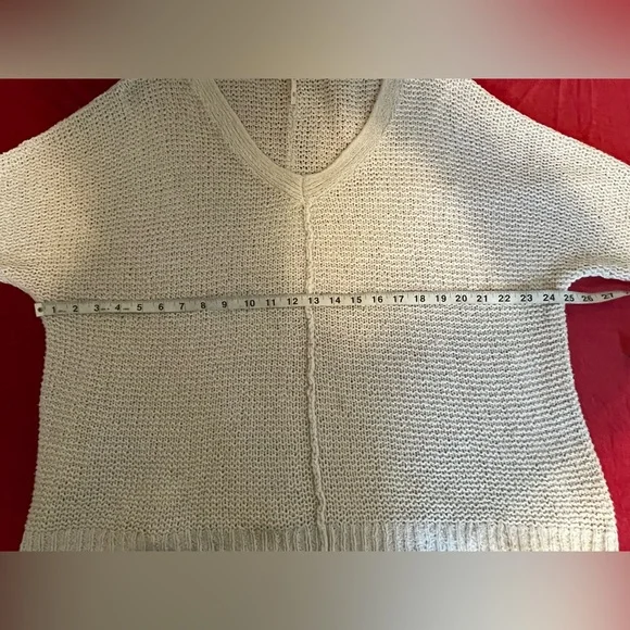 Free People oatmeal beige Knit V neck oversized slouchy off shoulder sweater m - Picture 10 of 14